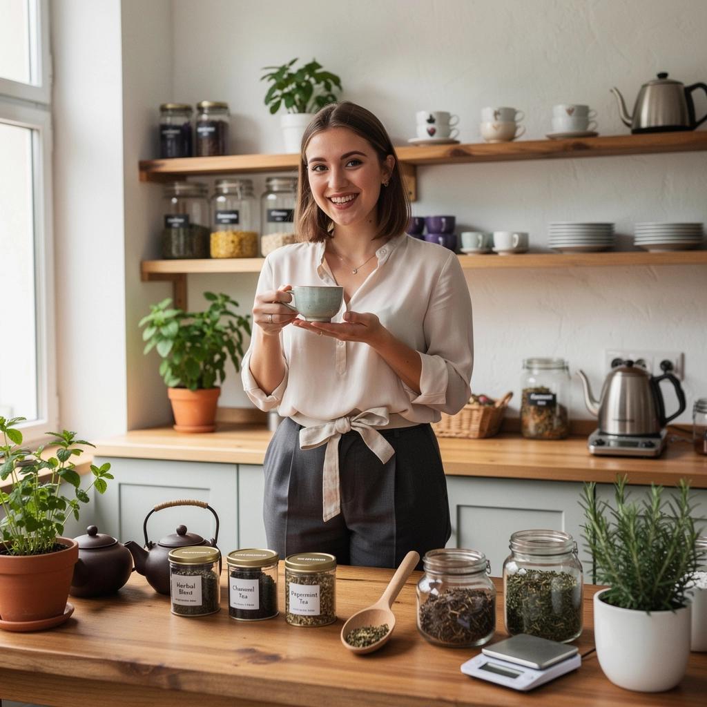 Gyógyteák különböző fajtái, üvegben elhelyezve, a középpontban a gyulladáscsökkentő hatású keverék.